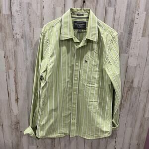 Abercrombie & Fitch Mens Long Sleeve Button Shirt Green Stripe Large Moose